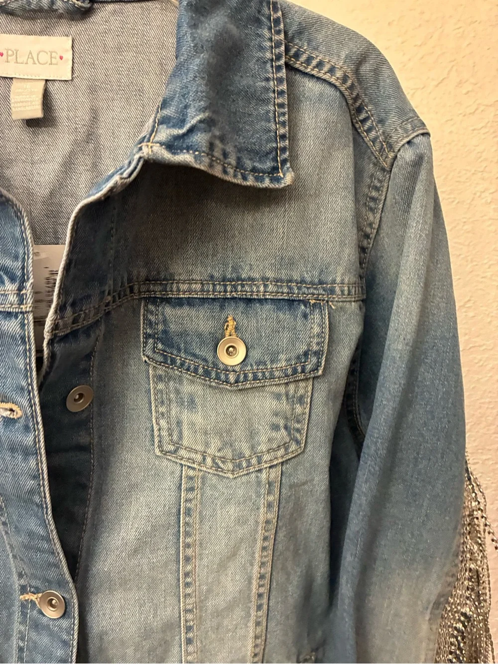 The Childrens Place Light Denim Jacket with with Fringe
